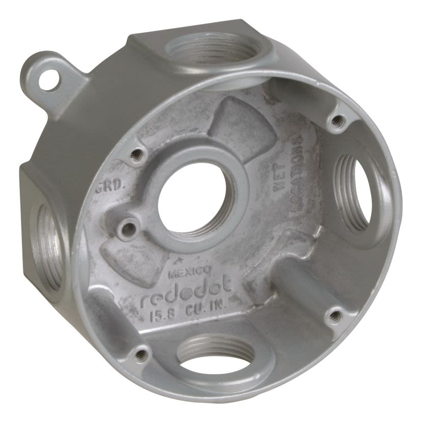 Red Dot S-48 Device Outlet Box, Die Cast Aluminum, 15.8 cu-in Capacity, 5 Outlets, 1-5/8 in D